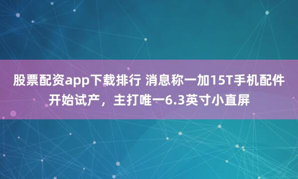 股票配资app下载排行 消息称一加15T手机配件开始试产，主打唯一6.3英寸小直屏